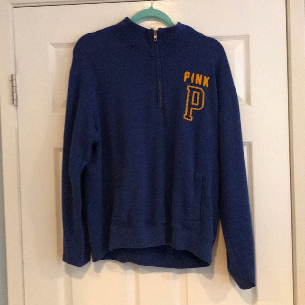 Pink blue and gold quarter zip sweatshirt